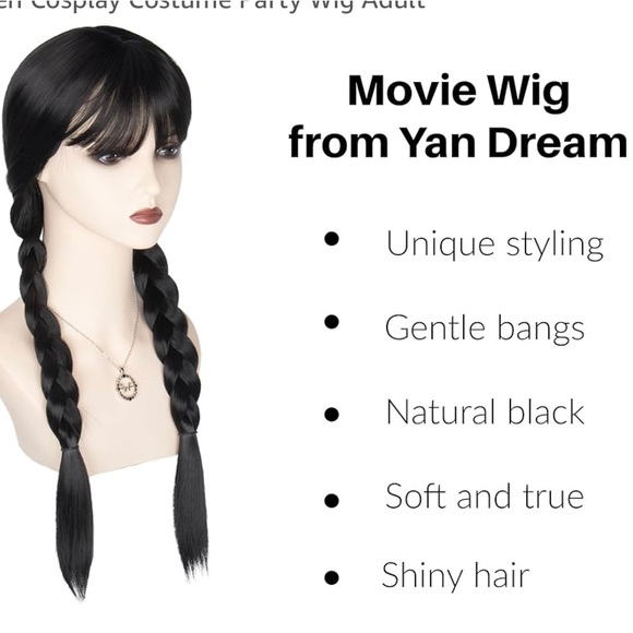 NEW! Women’s Long Black Braids - Wig - Twisted Pigtail - Cosplay - Wednesday - Picture 5 of 7